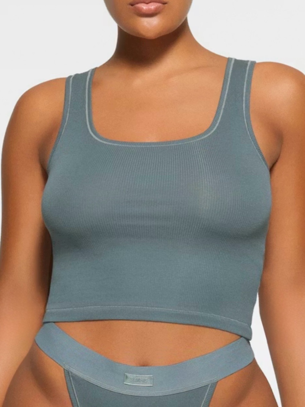 SKIMS Cotton Rib Tank Kyanite Blue Scoop Neck Cropped NWOT Size XL